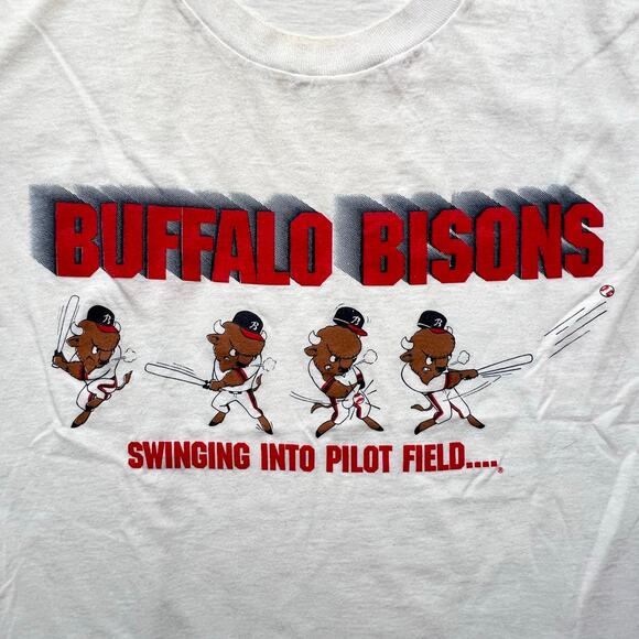 Vintage Buffalo Bisons Minor League Baseball Shirt Single Stitch Screen Stars - Picture 3 of 12